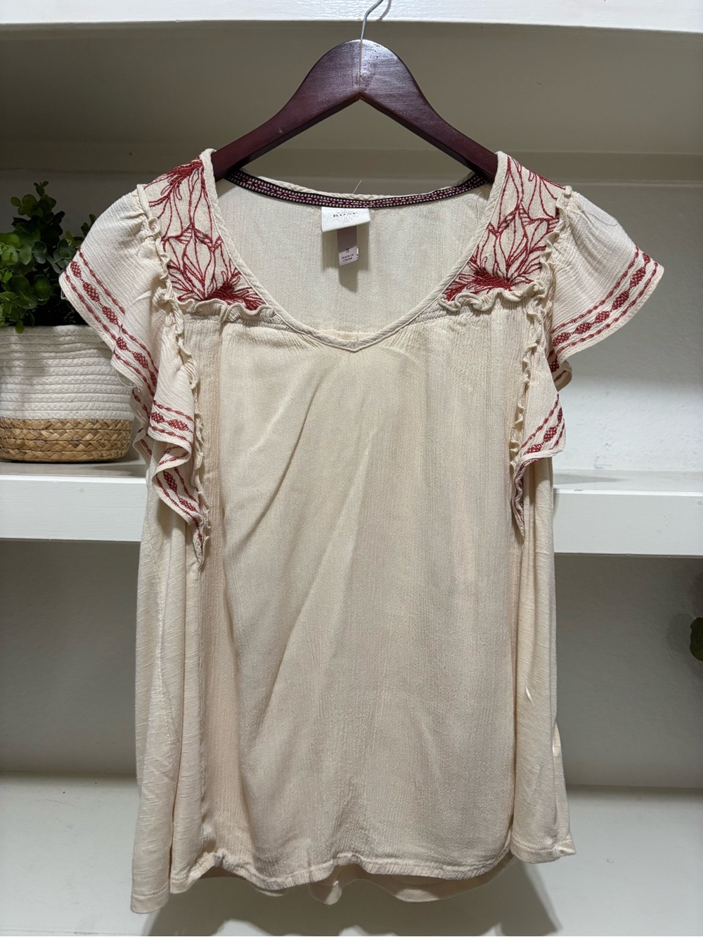 Knox Rose Cream Tunic Top with Red Embroidery